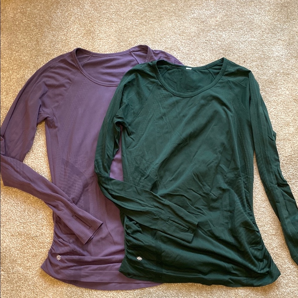 Athleta Momentum Seamless Long Sleeve Tops in Green and Purple